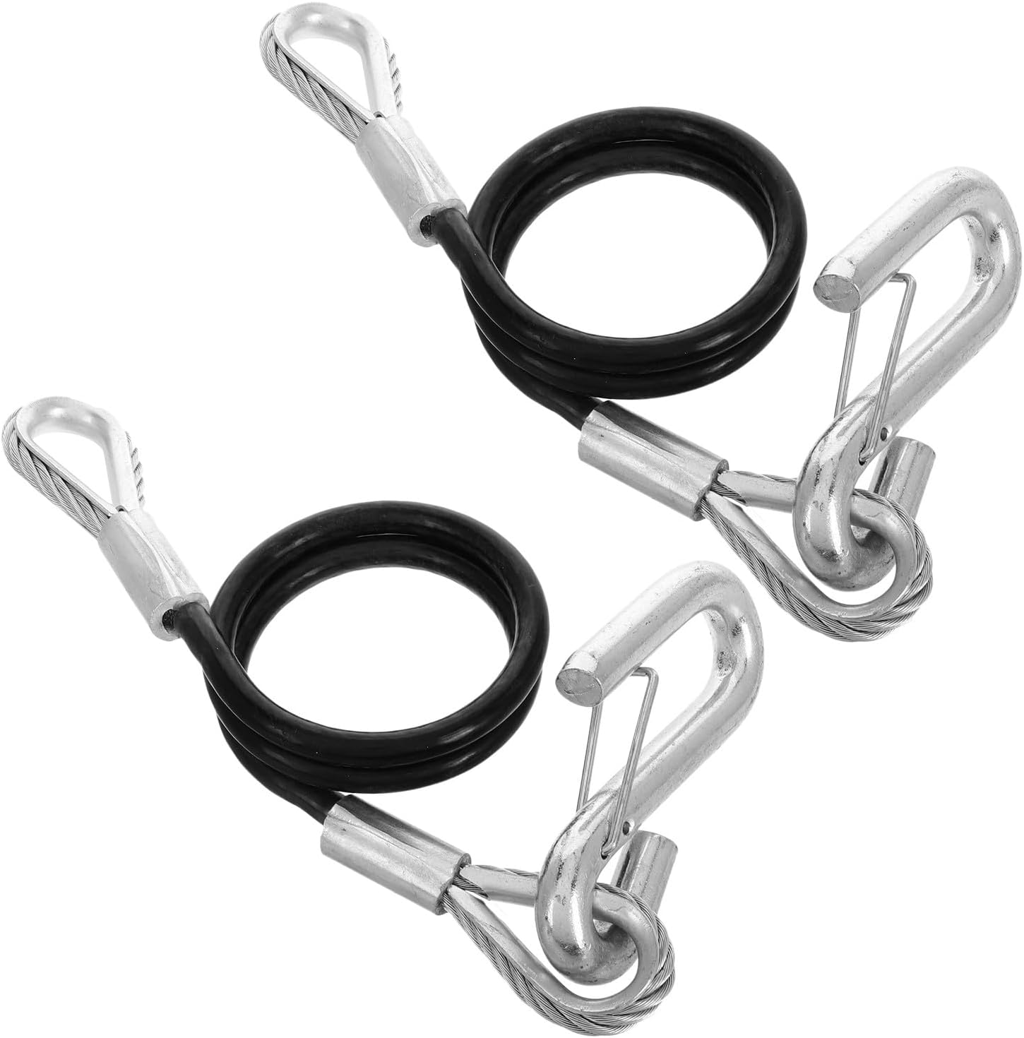 2pcs Trailer Safety Cables with Hooks - 12" Heavy Duty 3500lb Break Strength Towing Cable with Black Vinyl Coated - Secure Hitch Safety Strap for RVs and Trailers