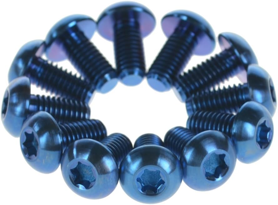 Xingxi 12Pcs Titanium Ti M5x10 12mm Screw Bolt for Disc Brake Rotors Mountain Bike & Road Bike T25 Head Bicycle disc - (Color: Blue, Thread Diameter: M5（床上用品）, Length: 12mm)