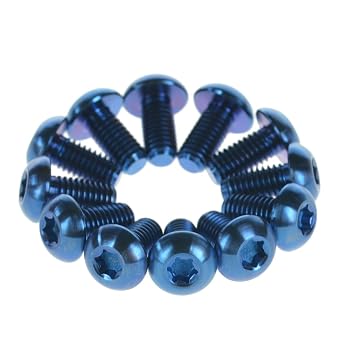 Titanium T25 Torx Rotor Bolts 12PCS Blue, M5x10mm | Grade 5 titanium T25 Torx brake rotor bolts for bikes, offering lightweight design, strength, and corrosion resistance