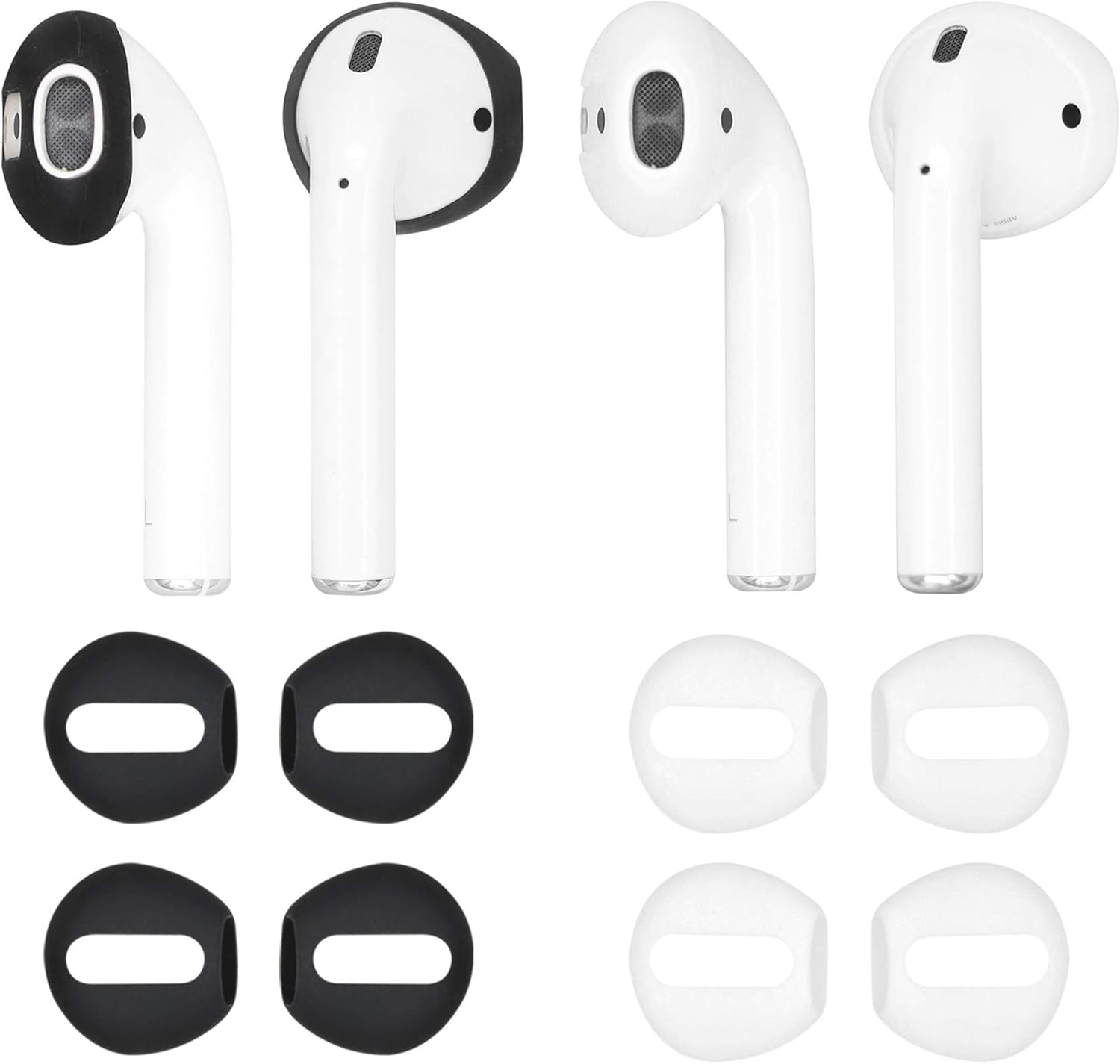 (Fit in Case) 4 Pairs Replacement Super Thin Slim Silicone Earbuds Ear Tips and Covers Skin Accessories for Apple AirPods or EarPods Headphones (Fit in Charging Case) (Black White)