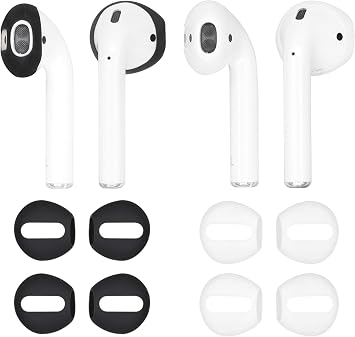 Fit in Case 4 Pairs Replacement Super Thin Slim Silicone Earbuds Ear Tips and Covers Skin Accessories for Apple AirPods or EarPods Headphones Fit in Charging Case Black White