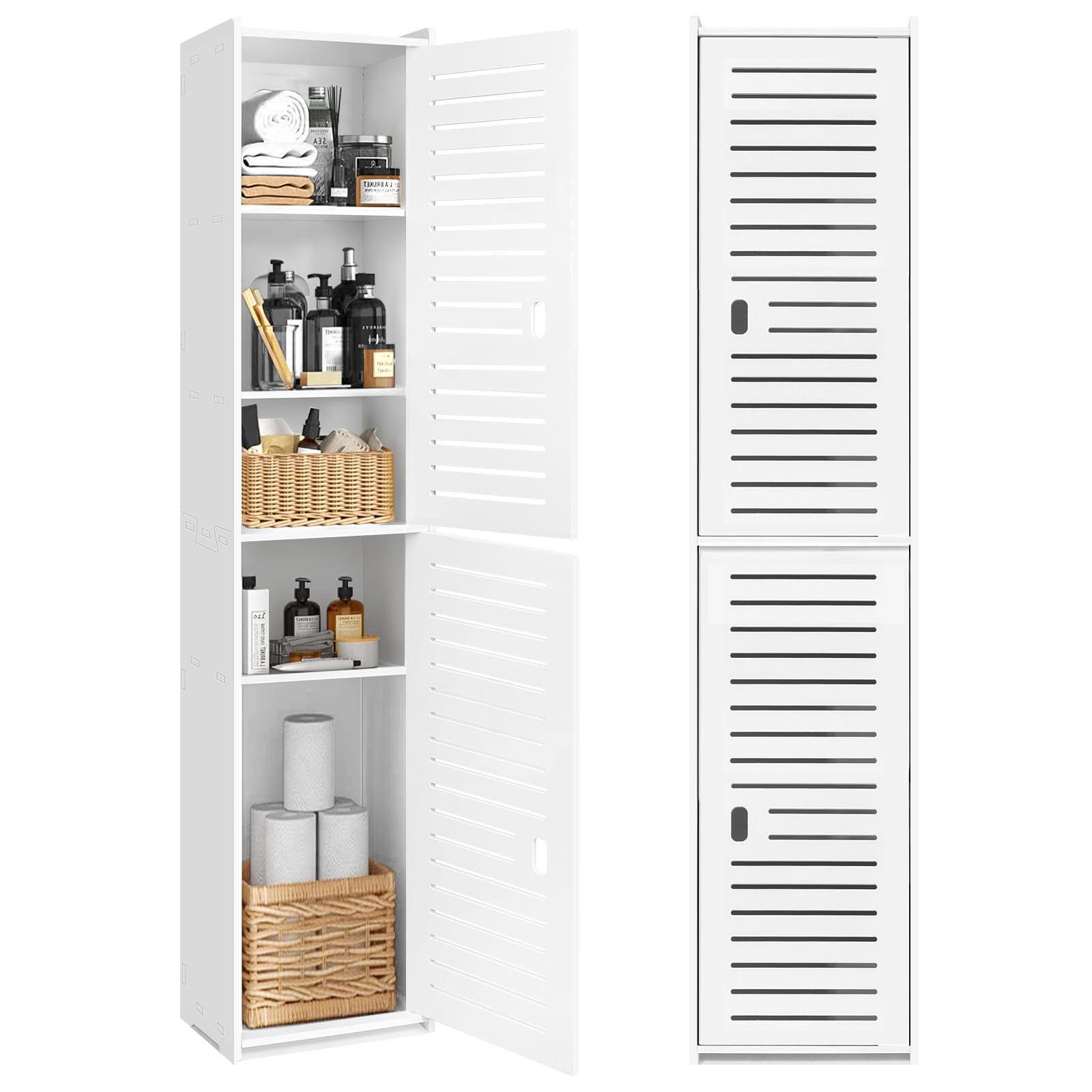 Tall Bathroom Storage Cabinet - Floor Standing Display Cabinet, Home Storage Furniture Organizer Unit for Office Living Room Kitchen Entryway Toilet Paper, White
