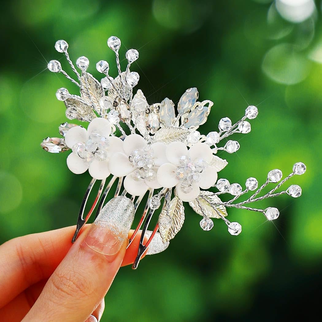 GORAIS Flower Girl Hair Accessory Silver Wedding Hair Accessories Bridal Hair Comb for Brides and Women