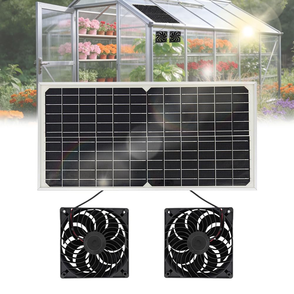 Ventilateur Solaire pour Serre 16V 16W Extracteur d'air Double Ventilateur CC IP65 Exterieur