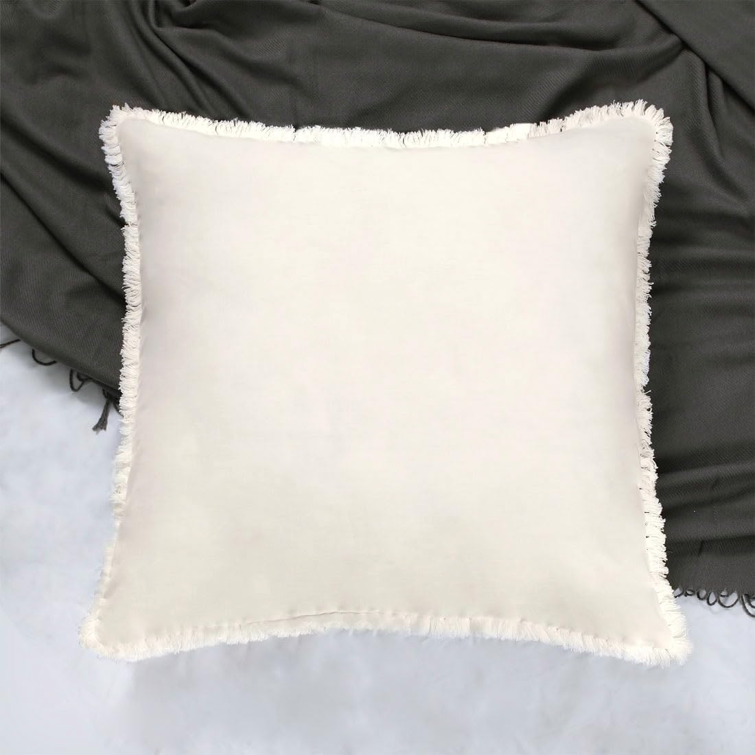 Ivory Euro Sham Covers Tassel Cream European Sham 26x26 Set of 2 Boho Fringed Euro Pillowcases Decorative Off White Pillow Covers Cotton Large Square