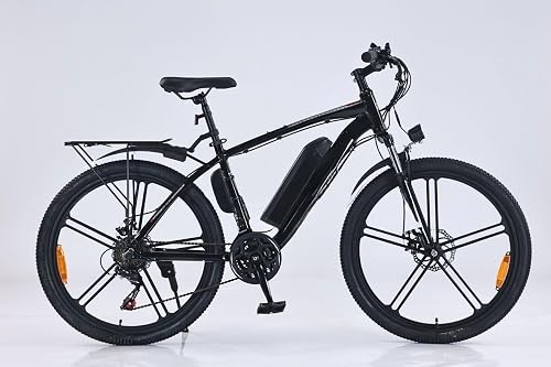 Electric Mountain Bike with Rear Rack, 26-Inch, Black