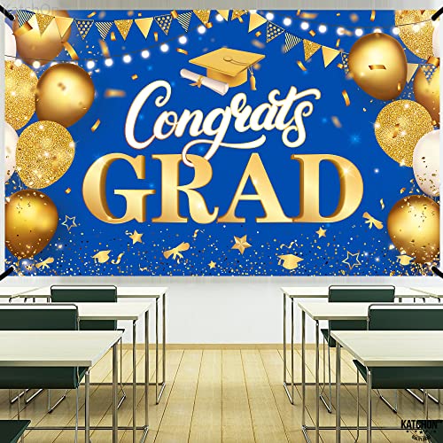 Image of KatchOn, XtraLarge Congrats Grad Banner - 72x44 Inch, Congratulations Banner | Graduation Class of 2026, Blue and Gold Grad Decorations Class of 2026 | 2026 Graduation Decorations