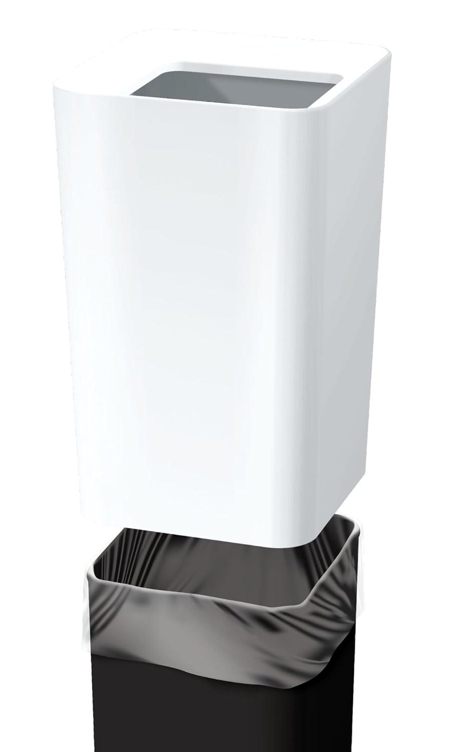 アスベル Asbel A6212 Leclerc CV Square Shaped Garbage Can Without Lid, Living Can, 2.6 gal (6.6 L), Hard to See Garbage Bags, White