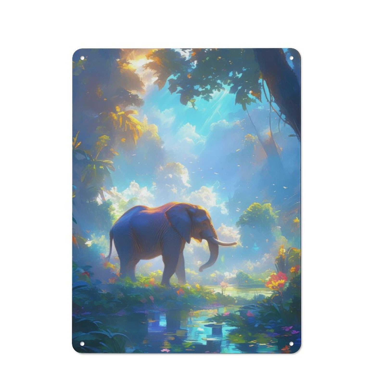 Junmoney Elephant In Lush Jungle Industrial-Style Tin Sign 40X30cm For Garage Or Workshop, For Garage, Workshop And Man Cave Decoration
