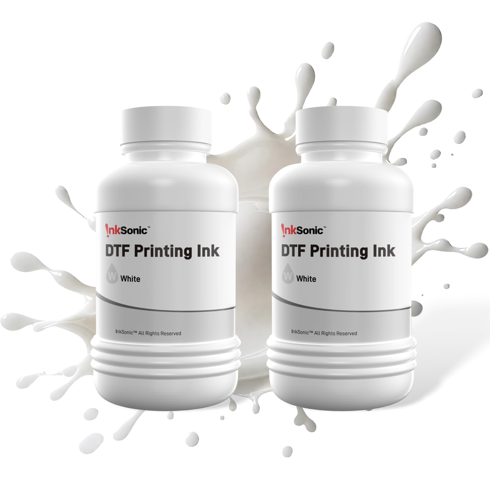 InkSonic Premium White DTF Ink, 2 x 250mL Bottles, for DTF Printers
