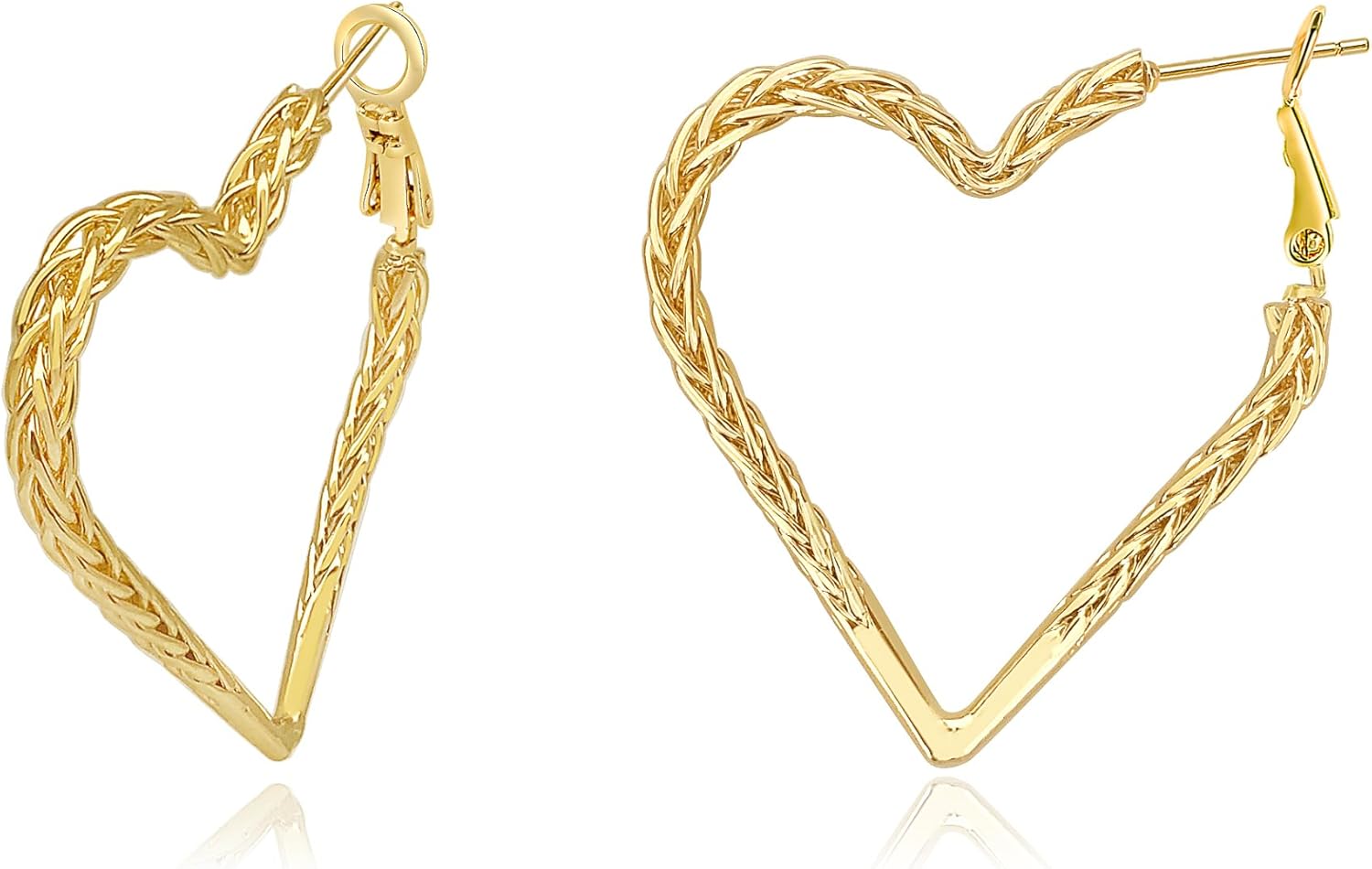 Gold Heart Earrings Heart Huggie Hoops Design Classic Diamond-Cut Textured Earring 40mm