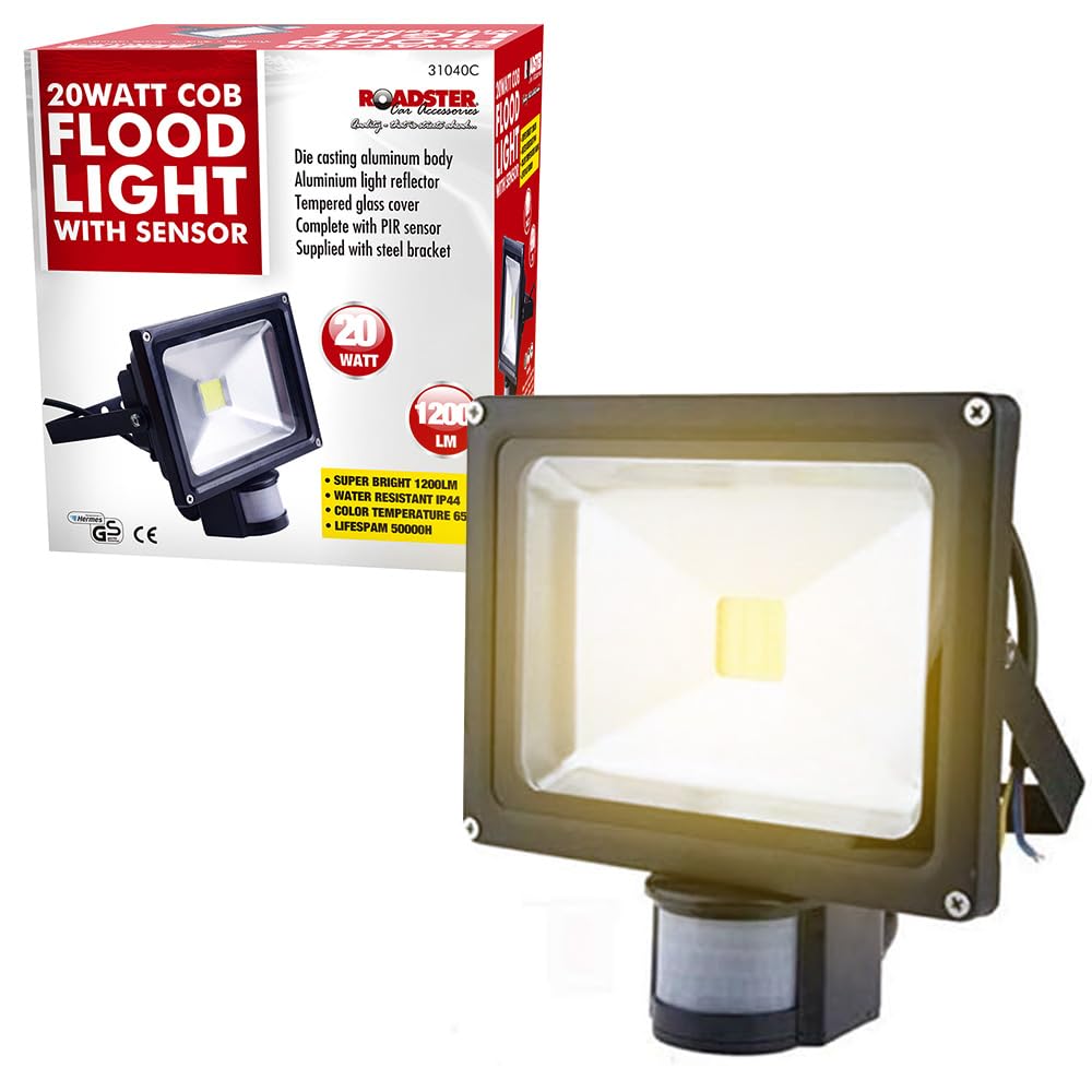 BARGAINS-GALORE 20W Pir Led Cob Floodlight - Modern Security Flood Light, Motion Sensor Lighting Outdoor Clear Visibility, Durable 20 Watt | Safety Protection Adjustable Time Switch