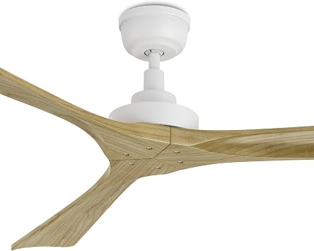 SMAFAN 60" Ceiling Fan without Lights Flush Mount, White Ceiling Fan with Remote Low Profile, 10-Speed Reversible DC Motor, Solid Wood, for Bedroom