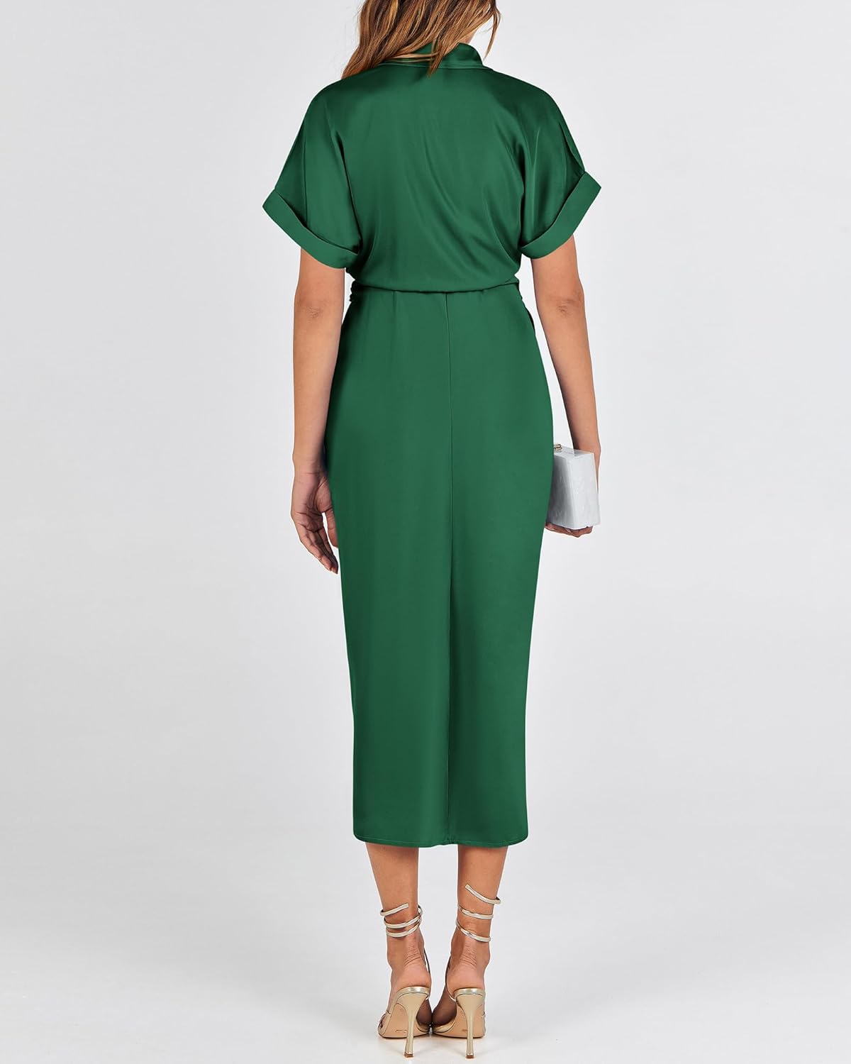 BTFBM Dresses for Women Summer Button Short Sleeve Silk Satin Ruched Spring Maxi Dress 2026 Cocktail Party Wedding
