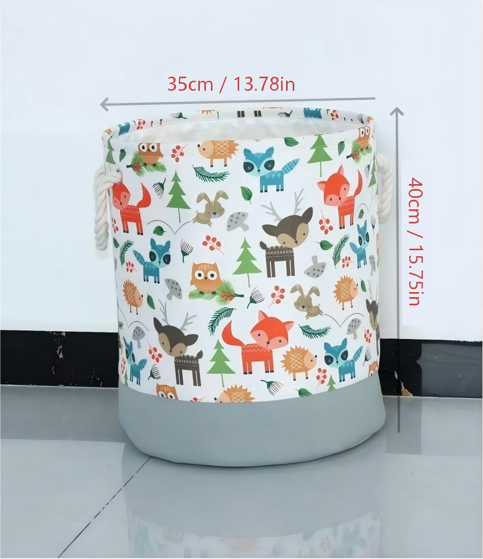 JIUJ Storage Baskets,Cotton Foldable Round Home Organizer Bin for Baby Nursery,Toys,Laundry,Baby Clothing,Gift Baskets (Fox) - Image 2