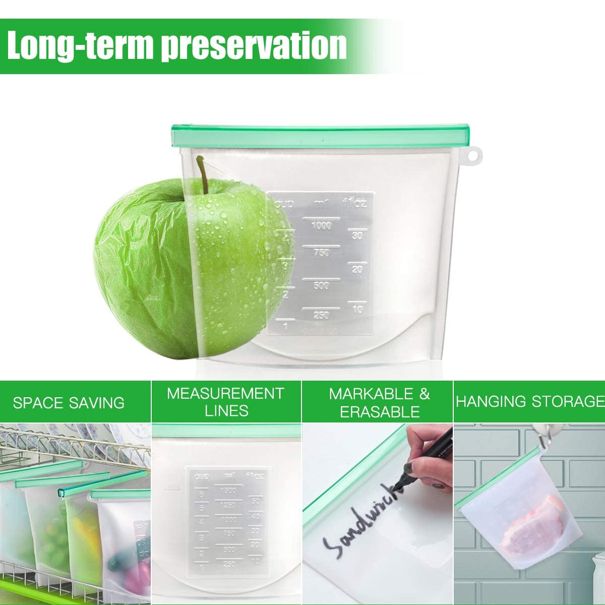 ã€?Upgradeã€‘Cadrim Reusable Extra Thick Silicone Food Storage Bags - 6 Packs Zipper Freezer Bags For Marinate Meats Sandwich, Snack, Cereal,Fruit Meal Prep, Leakproof, Dishwasher-Safe Lunch Storage Bags