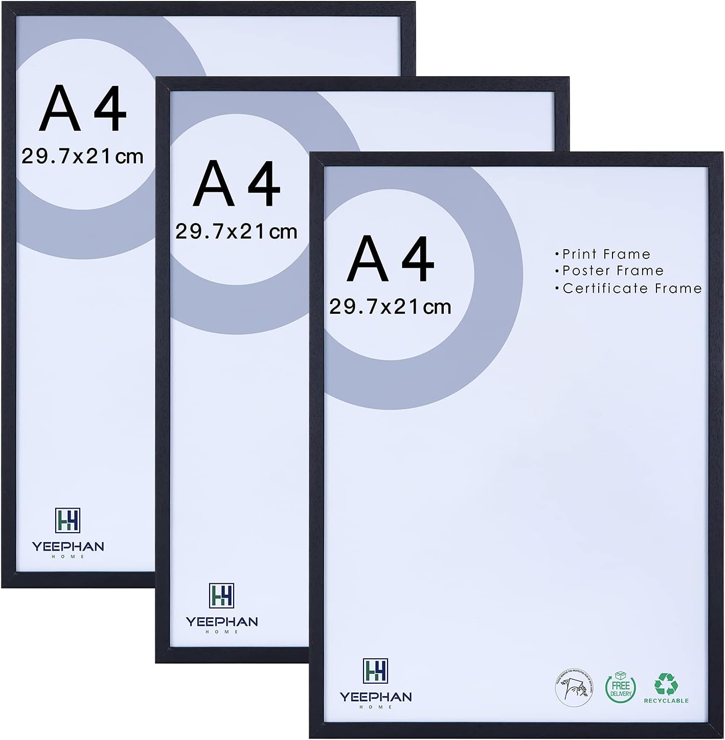 A4 Black Photo Frame 21 x 30cm Certificate Frame with plexiglass front