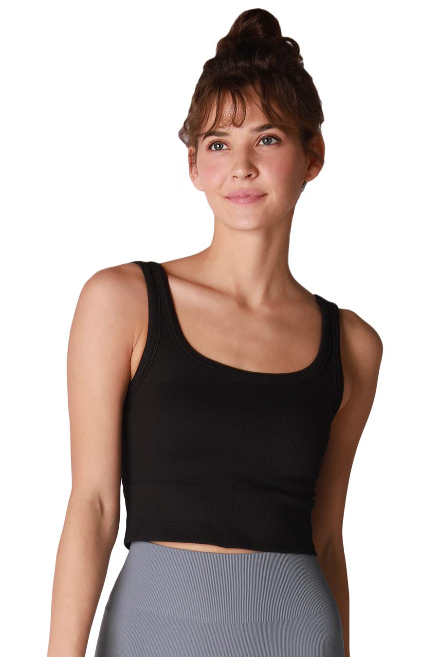 Women Seamless Chevron Ribbed Crop Top, Made in U.S.A, One Size-image-28