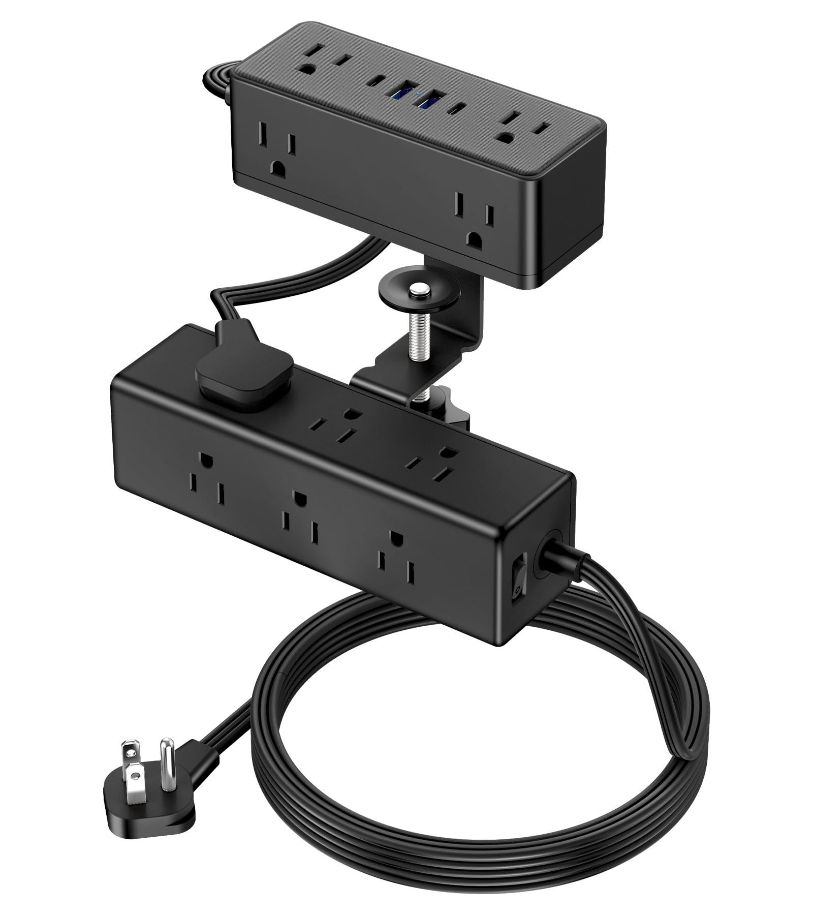 Dual Layer Desk Clamp Power Bar, Desk Edge Mount Surge Protector (1200J) with 4 USB Ports (20W USB-C) and 15 AC Outlets, Flat Plug-picture-14
