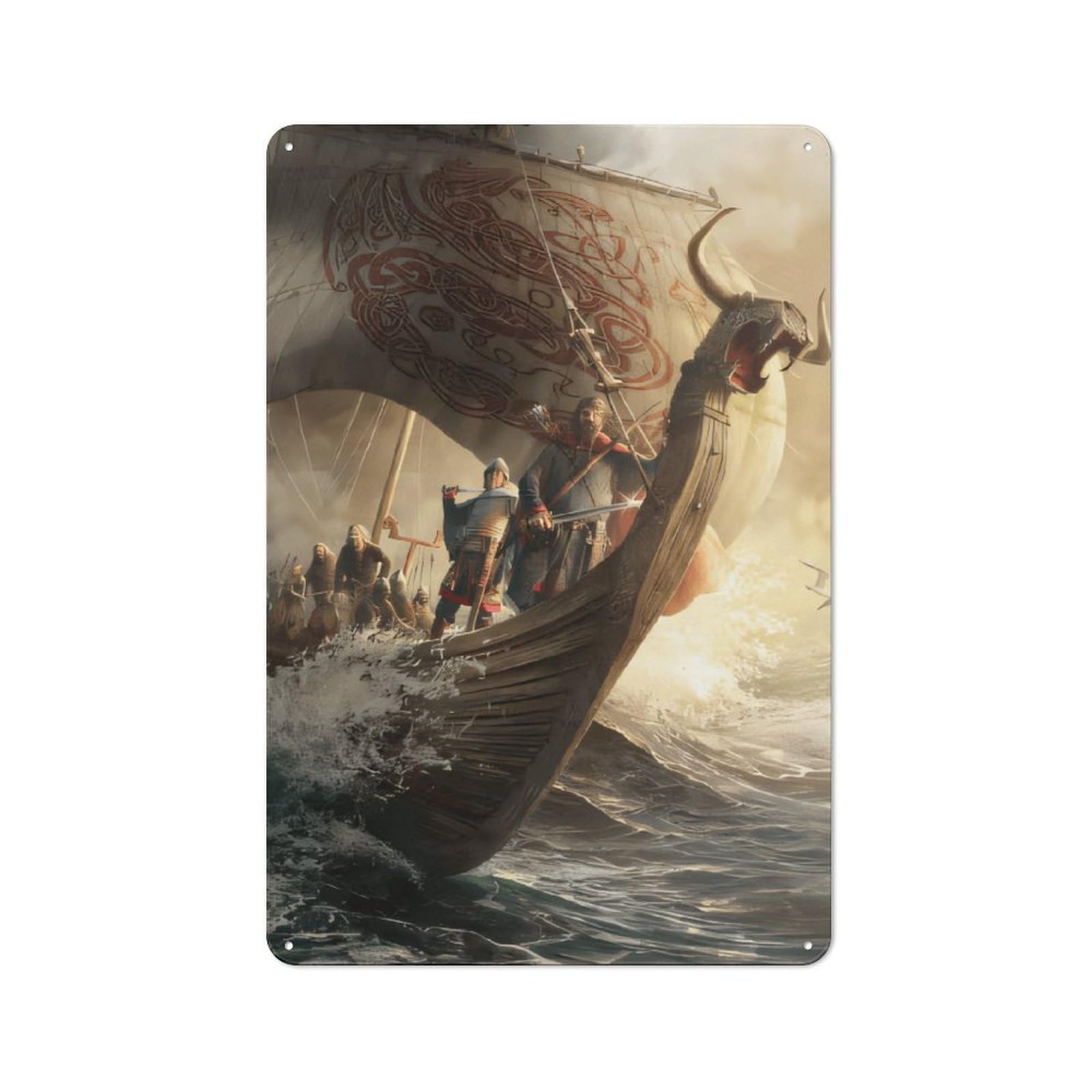 Junmoney Style-3 Viking Ship Sailing Storm Rustic Tin Wall Plaque 30X20cm For Guest Room Or Hallway, For Garage, Workshop And Man Cave Decoration