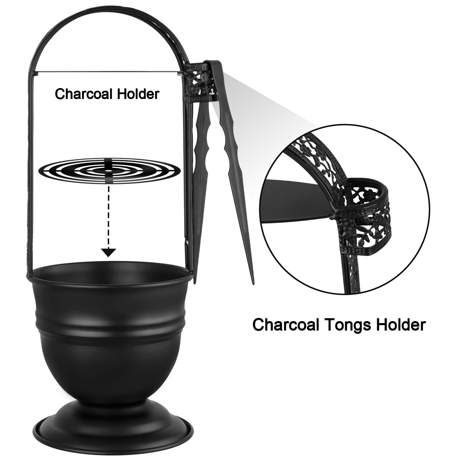 Cesta de carbón para cachimba de 13.7 pulgadas con pinzas de carbón de 7 pulgadas, contenedor de carbono portátil con soporte de carbón de metal para accesorios de shisha