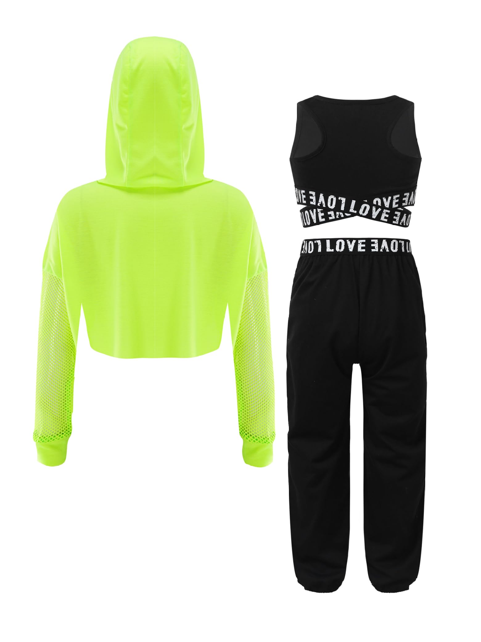 Dziewczęca odzież hip-hopowa Streetdance strój z odkrytym brzuchem bluza z kapturem Crop Tank Top i czółenka 3-częściowy zestaw sportowy do treningu tanecznego