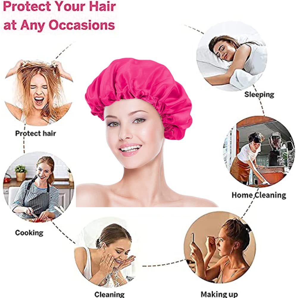 Fefod Cuffia Seta Capelli Ricci, Regolabile Berretto da Notte Raso con Ampia Fascia Elastica, Cuffia Seta Capelli Notte, a Due Livelli Silk Bonnet Elastico, Protezione per Capelli Lunghi/Ricci