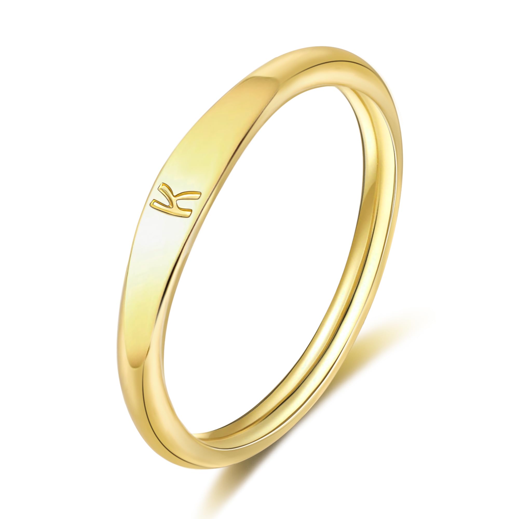 Gold Initial Rings for Women 14K Gold Plated Cute Stackable Letter Ring for Women Dainty Thin Capital Alphabet Pinky knuckle Stacking Rings Initial jewelry Gifts Size 6-10