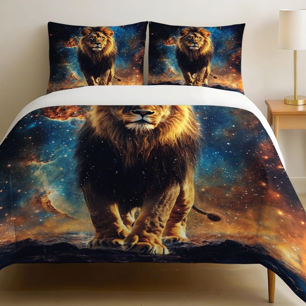 Housse de couette 220x240 lion en microfibre respirante ultra douce