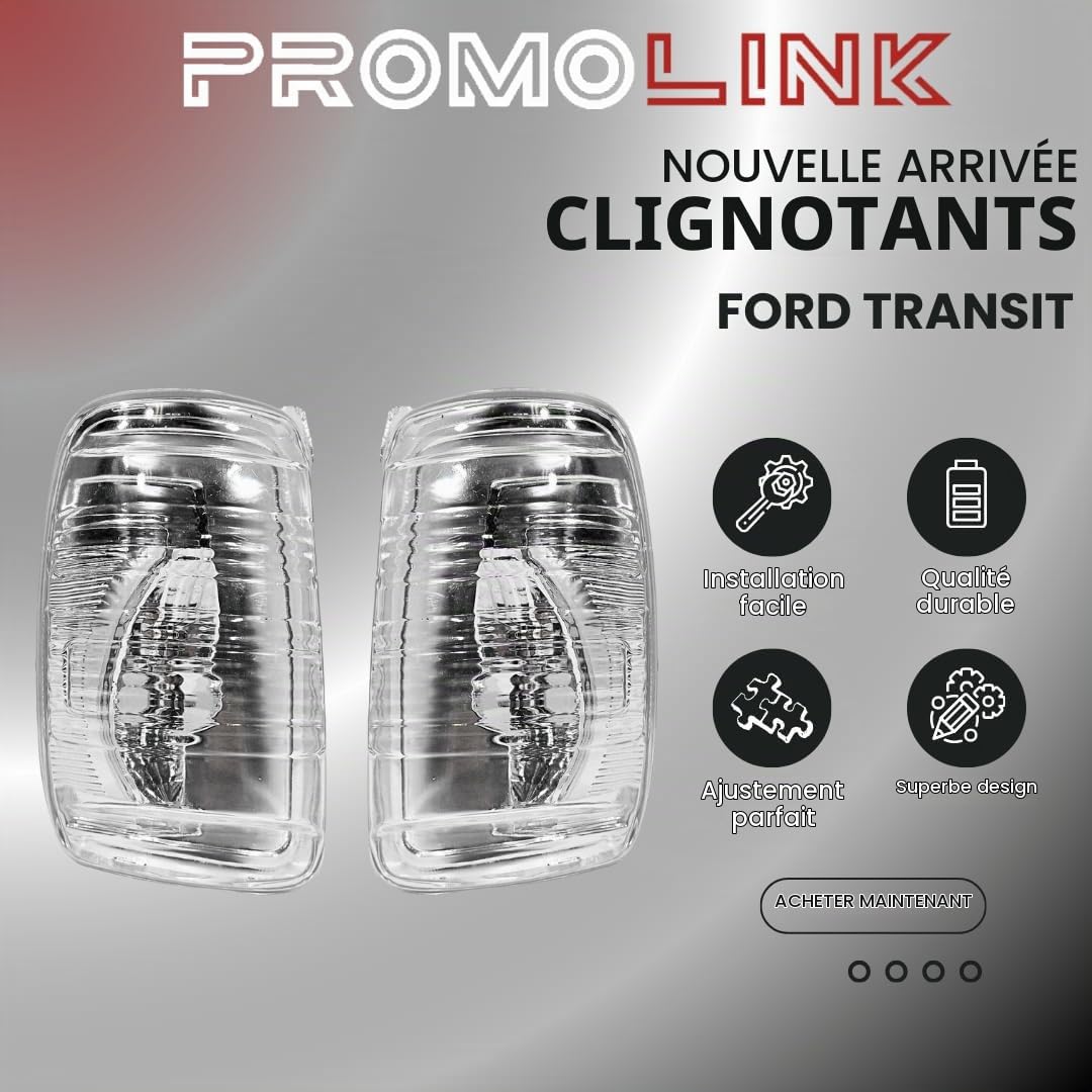 Lot de 2 clignotants de rétroviseur extérieur gauche et droite compatibles avec Ford Transit à partir de 2014 BK3113B381CA BK3113B382CA