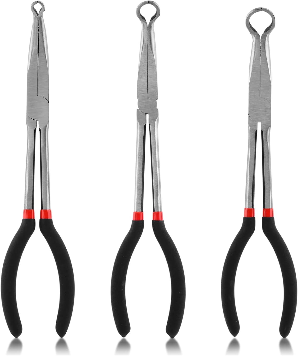 3pcs 11'' Hose Gripper Plier Set,Dia 5/16 Inch,1/2 Inch,3/4 Inch Ring Nose Hose Pliers,Long Reach HoseGrip Pliers,Offset Spark Plug Boot Removal Plier for Narrow Space