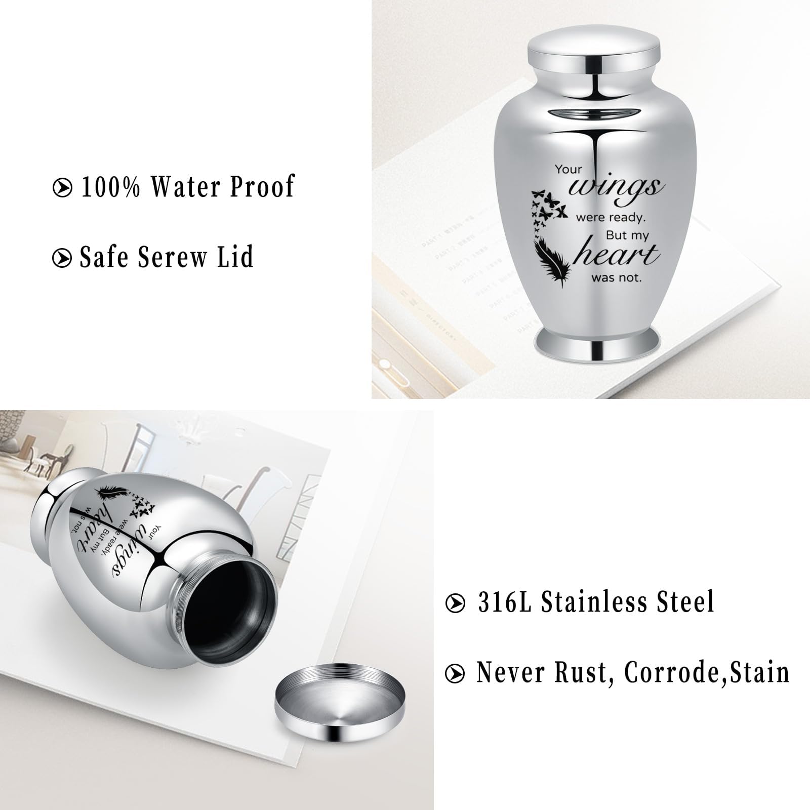 Large Urns for Ashes Human Adult Female Male Stainless Steel Memorial Burial Funeral Decorative Urns for Ashes Keepsake - Image 4