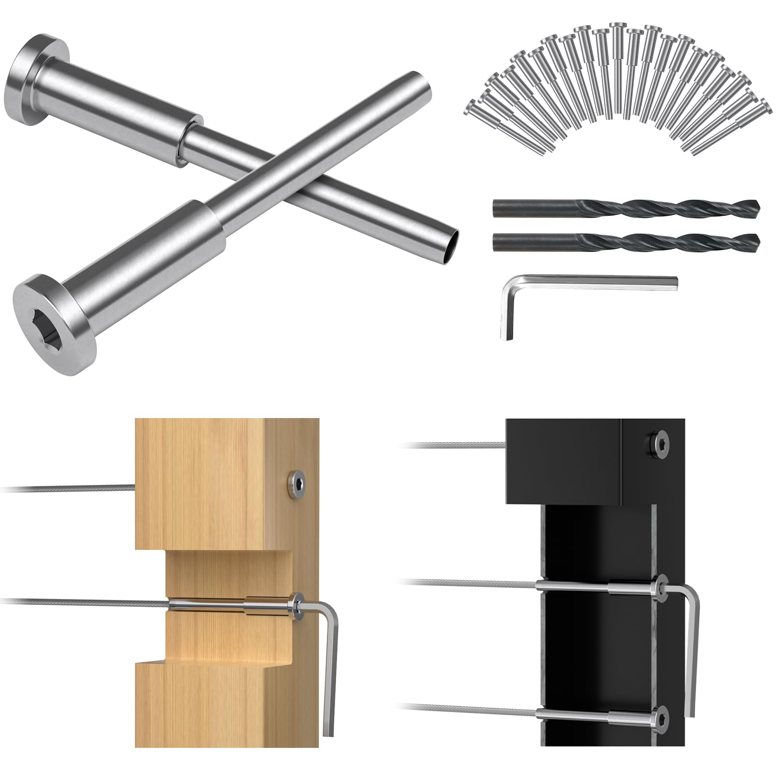 Photo 1 of 10 Pack 1/8" Invisible Cable Railing Kit,Stainless Swage Tensioner Sliver