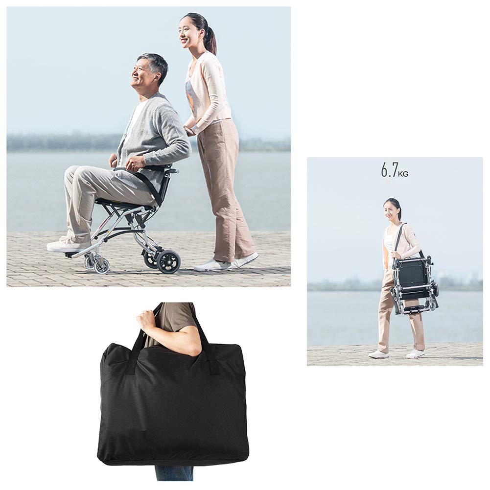 Silla de Ruedas de Transporte, Silla de Ruedas portátil de Viaje y embarque Plegable con Freno de Mano, con Bolsa de Transporte, Silla de Ruedas portátil de Viaje Plegable para Ancianos y niños