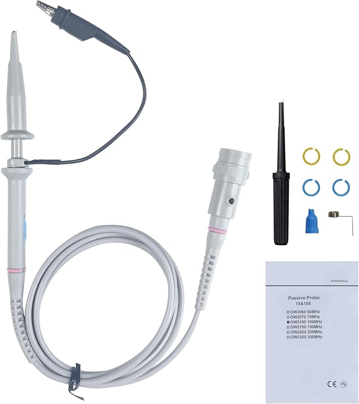 100MHz Oscilloscope Probe Kit, BNC Oscilloscope Clip Probe Attenuation Can be Adjusted by 1x or 10x Slide Switch for Series Oscilloscope