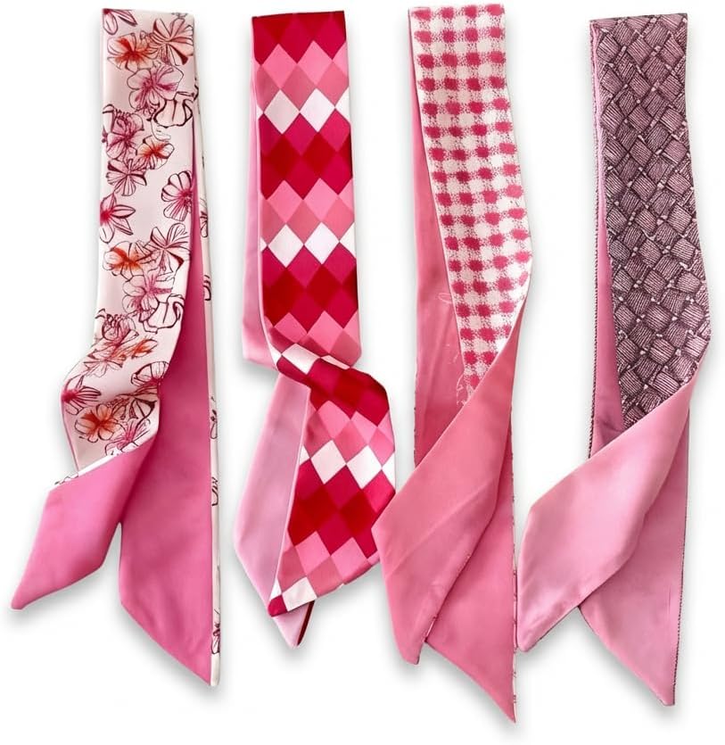 4/40 Pcs Hair Scarf for Women, 35"x2.36" Lightweight Silk Headband, Purse & Bag Scarves Gift Collection