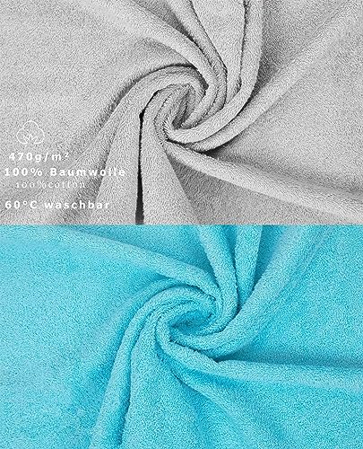 Betz Pack of 10 Guest Towels PREMIUM 100% Cotton 30x50 cm (silver grey & turquoise), Silver Grey/Turquoise - Image 3