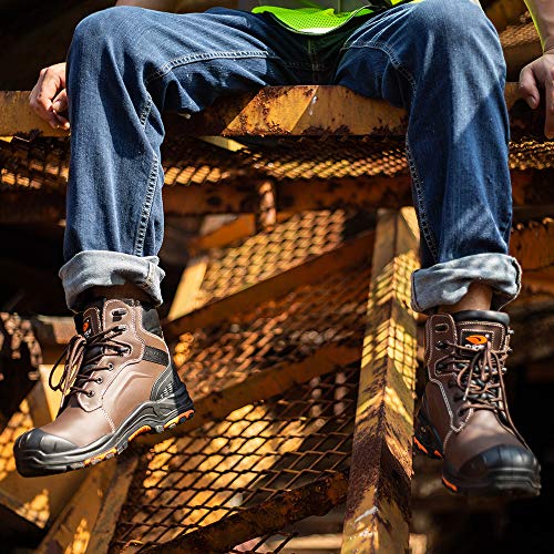 DRKA Men's Steel Toe Work Boots Waterproof Safety Shoes(18960-brn-45)