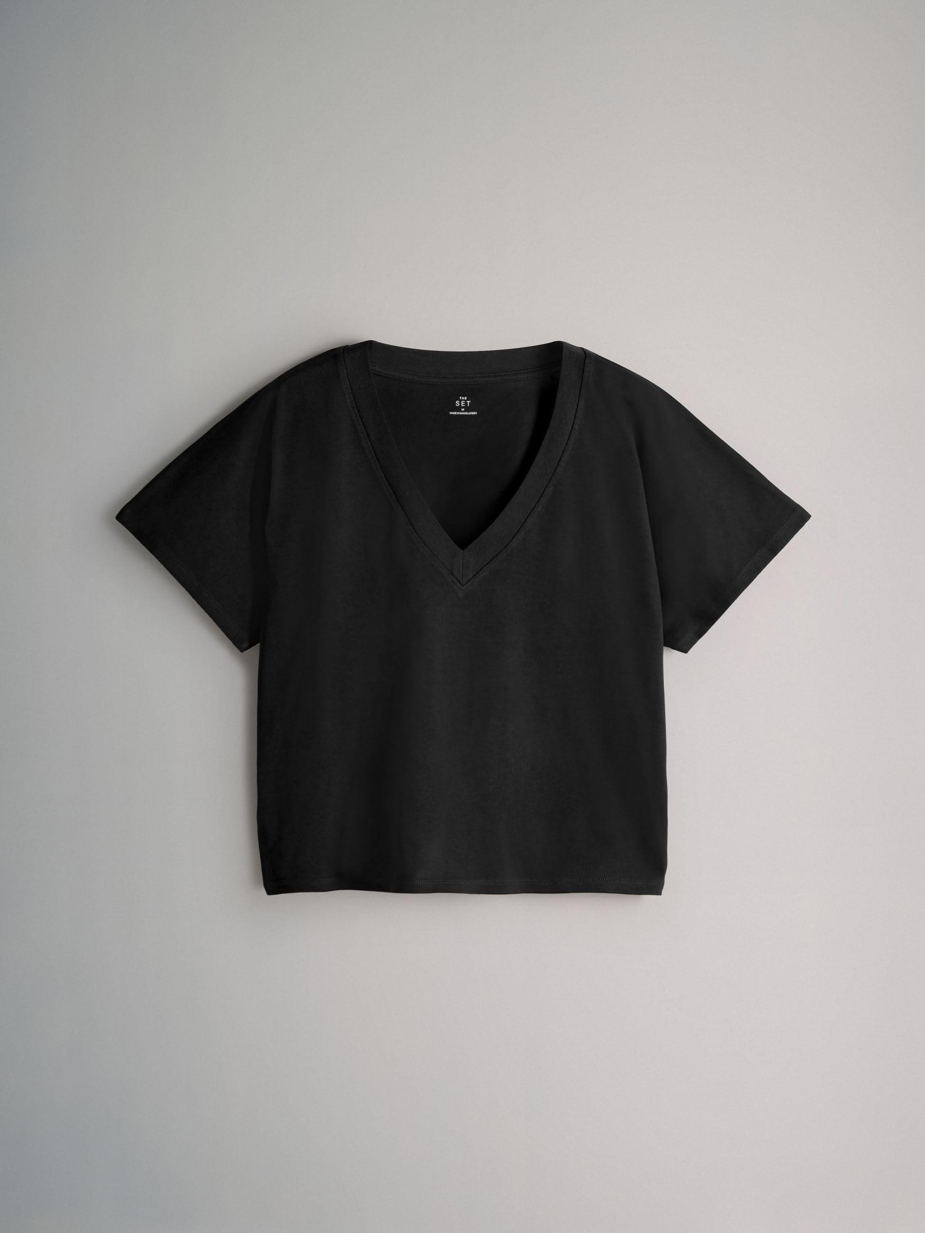THE SET Femme T-Shirt épais à col V et Manches Courtes, Lot de 4 | Coupe standard, 100 % coton
