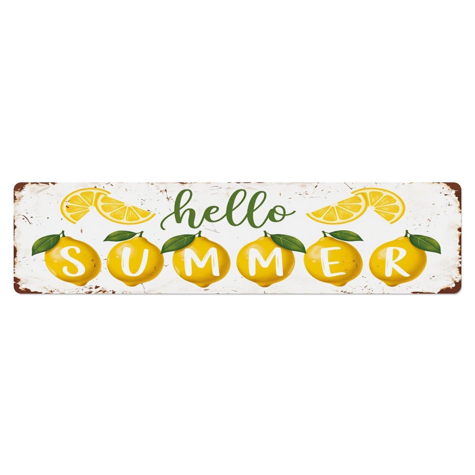 Hello Summer Lemon Pattern Metal Tin Sign Plaque