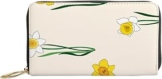 Carteiras de couro para mulheres bolsa amarela primavera narcisos flores senhoras bolsa de mão de couro multi porta-cartões organizador bloqueio carteiras bolsa de viagem, Flores amarelas de narcisos da primavera, 7x4.3x0.8 Inches