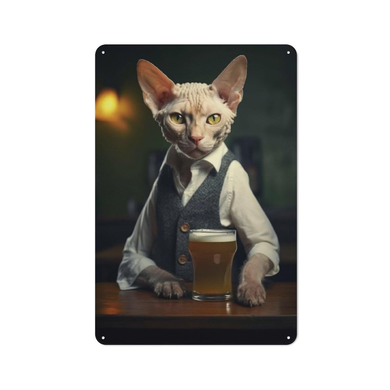 Junmoney Devon Rex Cat In The Pub Vintage Metal Sign 30X20cm, Bistro Style Bistro Wall Plaque For Cafe, Bistro, Bakery Or Restaurant