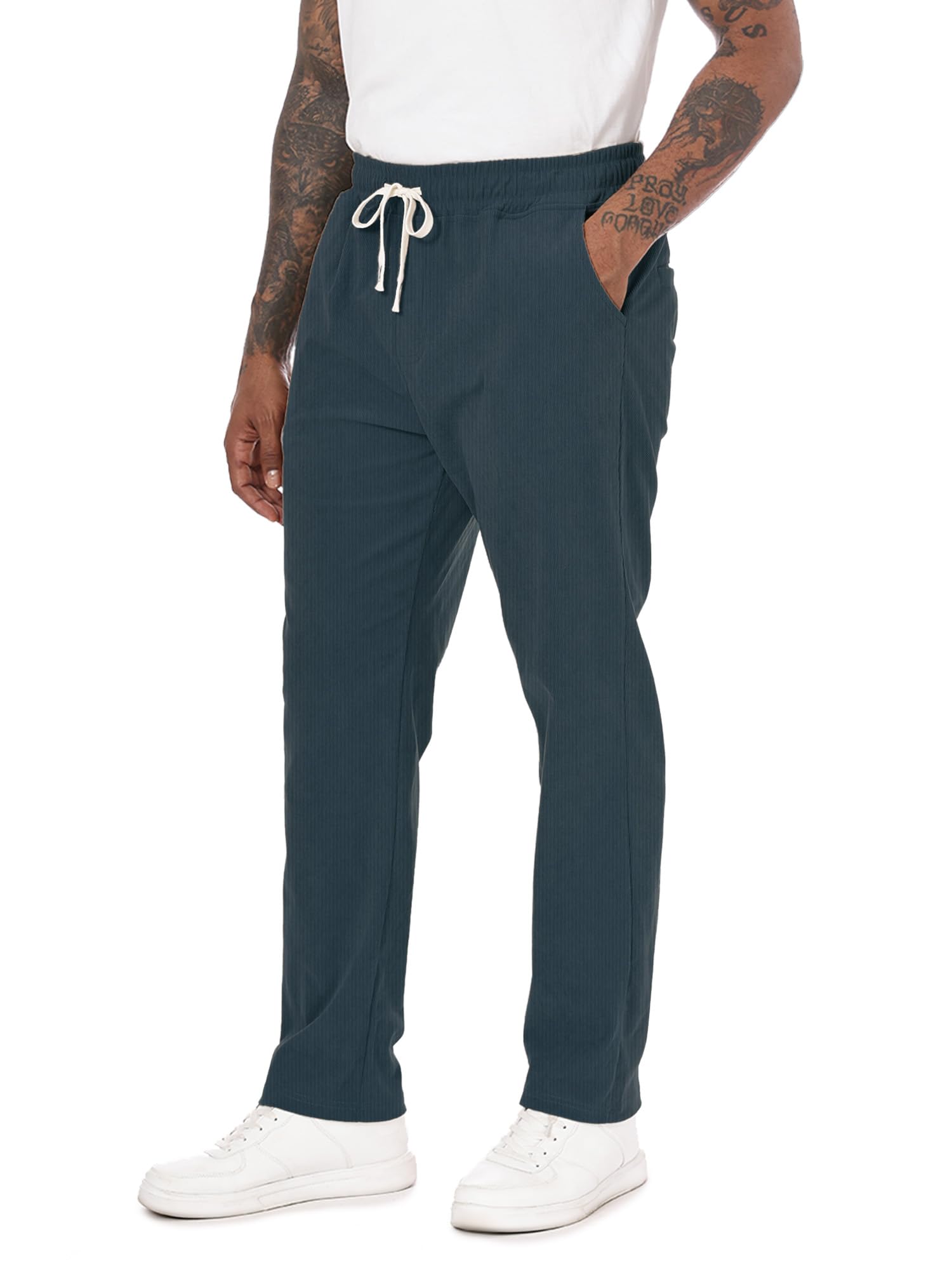 Yageshark Pantaloni in velluto a coste da uomo, vestibilità normale, corduroy, pantaloni per il tempo libero, con tasche e elastico in vita, per ufficio, città e tutti i giorni