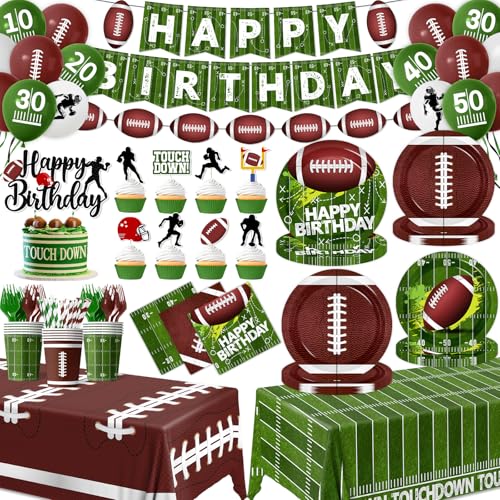 Football Birthday Party Decorations,Football Party Supplies Includes Plates,Napkins,Touchdown Tablecloth,Cups,Banner,Balloon,Fork,Cupcake Topper for Sport Game Day Tailgate Themed Party Decor,Serve 24