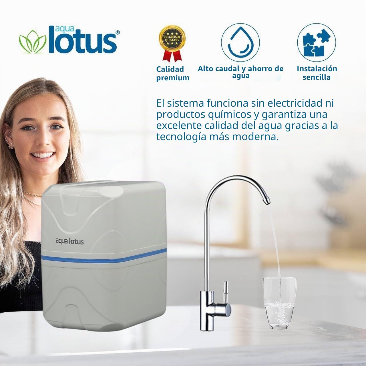 aqua lotus Sistema de ósmosis inversa de 5 etapas, sistema de ósmosis inversa 75 GPD, filtro de agua Aquax