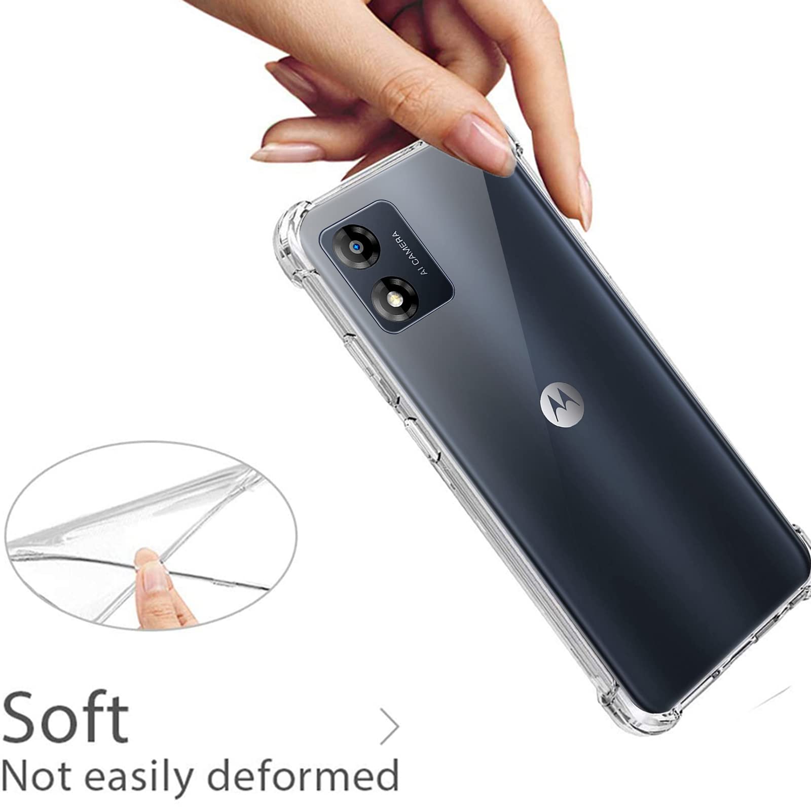 Weideworld Cover Per Motorola Moto E13 + [3 Pezzi] Pellicola Vetro Temperato – Custodia In Silicone TPU Trasparente Antiurto, Morbida E Sottile