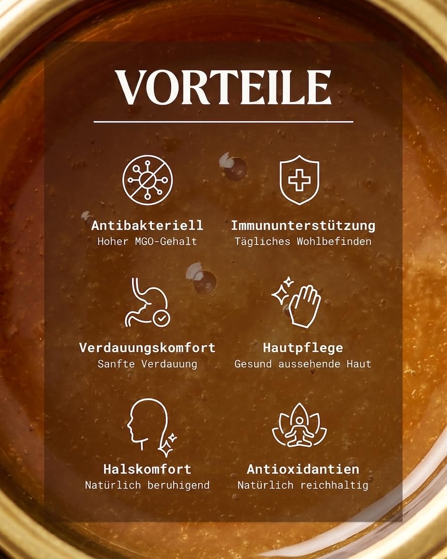 NaturalePiù Manuka Honig 400+MGO Laborgeprüft Neuseeland | 500g. Manuka-Honig aus Neuseeland, laborgeprüft auf Methylglyoxal, für Tee, Toast und Joghurt.