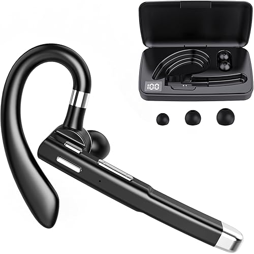 Bluetooth Headset,Wireless Bluetooth Earpiece with 500mAh Charging Case 80 Hours Talking Time，V5.1 Hands-Free Earphones with Built-in Mic for Driving/Office/Business, Compatible with IOS and Android