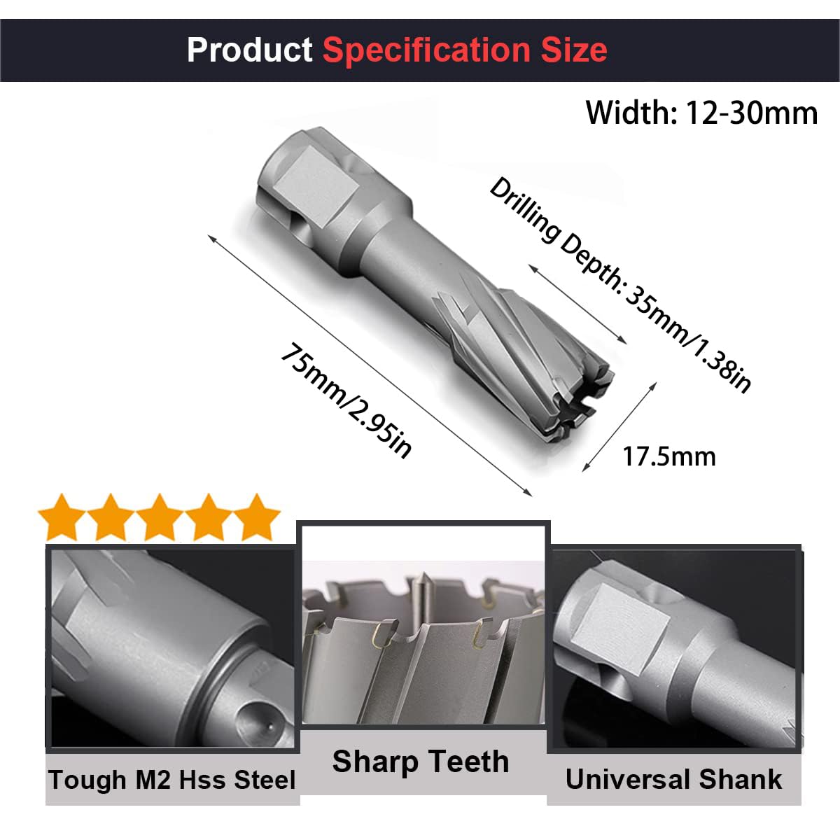 GerRiT 17.5mm x 35mm 高速度鋼サイクロン環状カッター 金属穴カッター ステンレススチール メタル 鉄 スチール