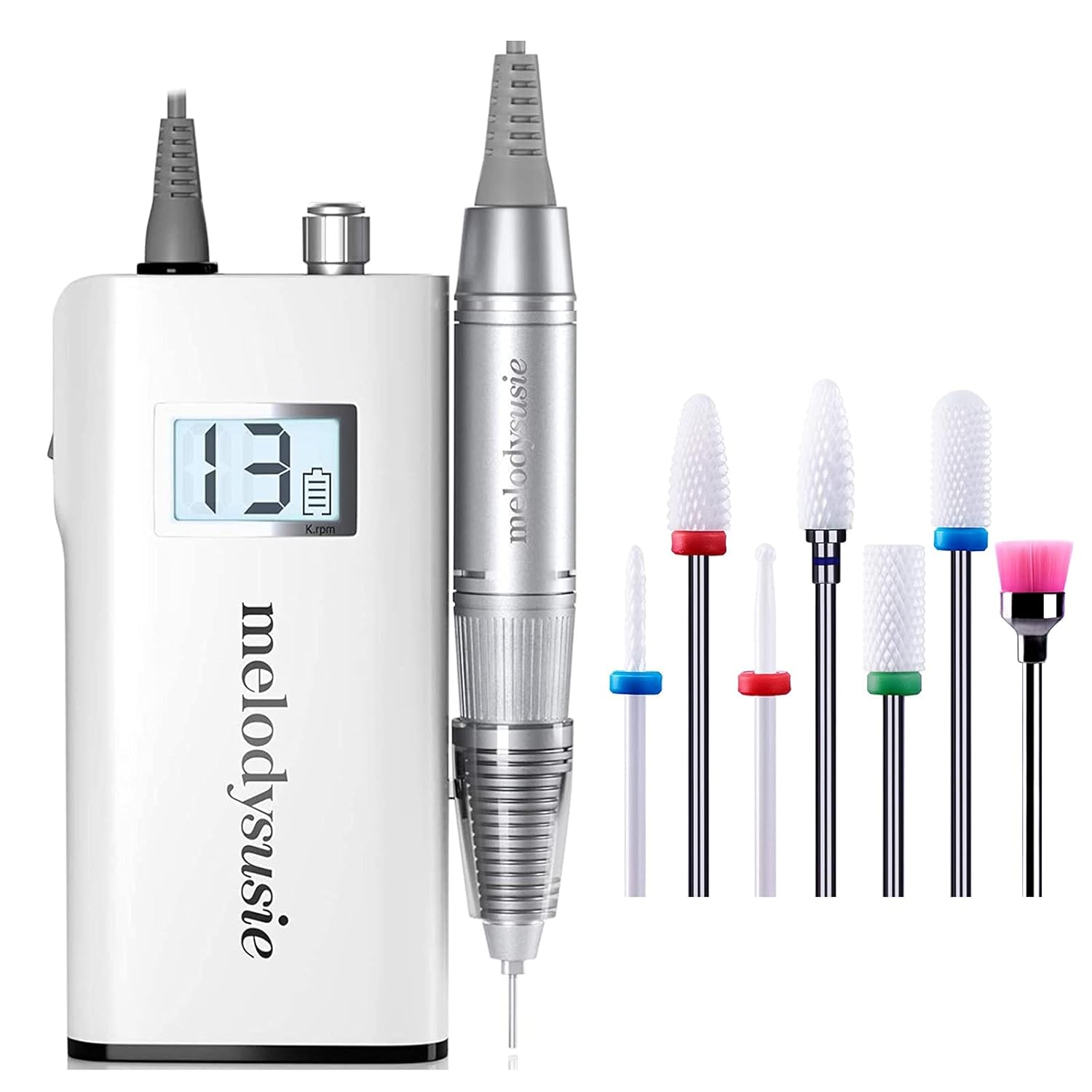MelodySusie Professional Rechargeable 30000 rpm Nail Drill, Portable Electric E File Scamander, Acrylic Gel Grinder Tools with 6 Bits and Sanding Bands for Manicure Pedicure Shape Carve Polish : Beauty & Personal Care
